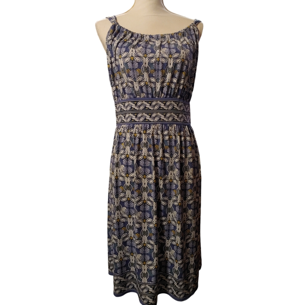 Max Studio Navy Blue and Cream Patterned Midi Dress - XL